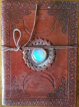 (image for) 5" x 7" Triple Moon with Stone Embossed leather w/ cord