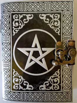 (image for) black/ silver Pentagram leather blank book w/ latch