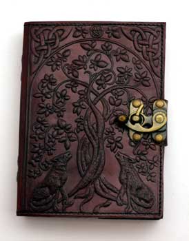 (image for) Wolf & Tree of Life leather blank book w/ latch
