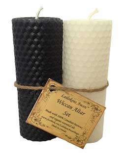 (image for) 4 1/4" Wiccan Altar set black & white Lailokens Awen candle