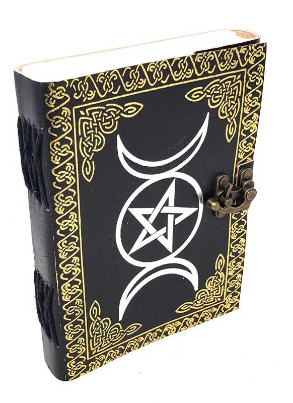 (image for) 5" x 7" Triple Moon Gold/ Black Embossed leather w/ latch