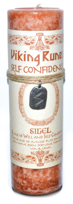 (image for) Self Confidence pillar candle with Sigel rune pendent