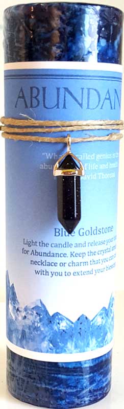 (image for) Abundance pillar candle with Blue Sandstone pendant