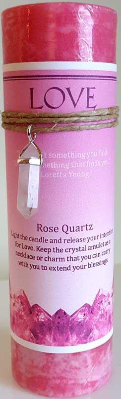 (image for) Love pillar candle with Rose Quartz pendant