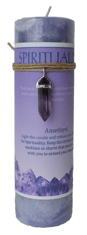 (image for) Spirituality pillar candle with Amethyst pendant