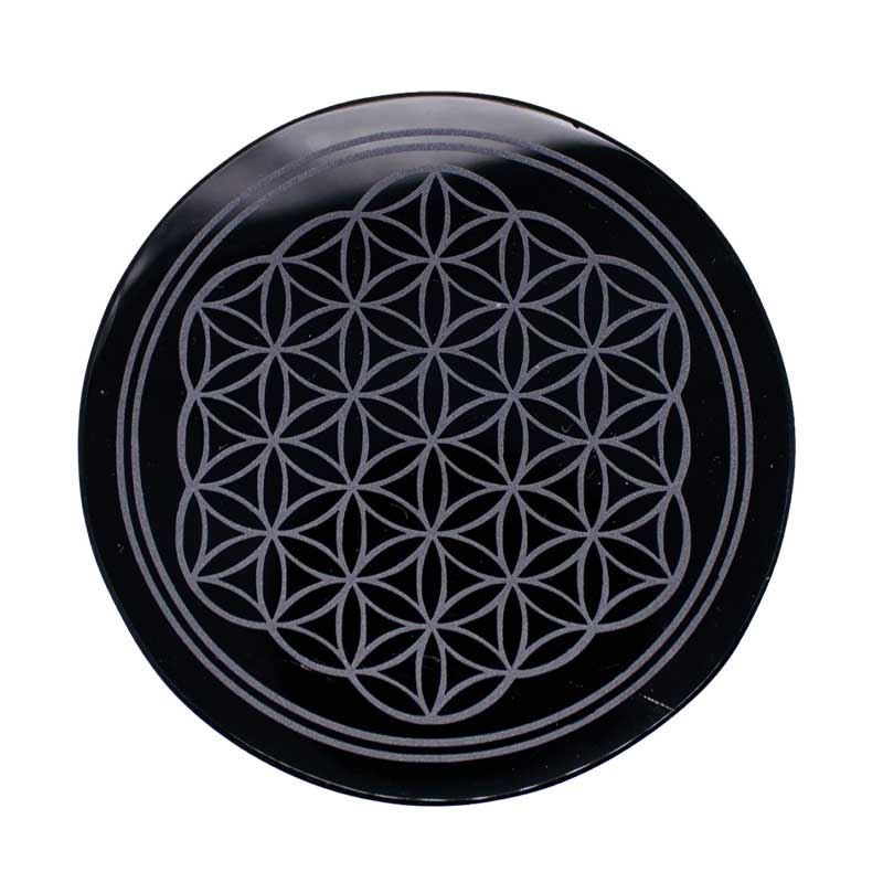 (image for) 4" Obsidian, Black Flower of Life altar tile