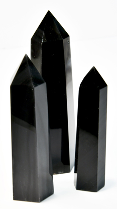 (image for) 1 lb 3-4" Obsidian, Balck W Silver Stripes obelisk