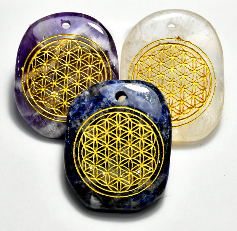 (image for) (set of 4 Flower of Life worry stone w/ hole