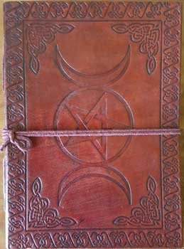 (image for) 5" x 7" Triple Moon with Stone Embossed leather w/ cord - Click Image to Close