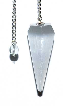 (image for) 6-sided 7 Chakra Selenite pendulum - Click Image to Close