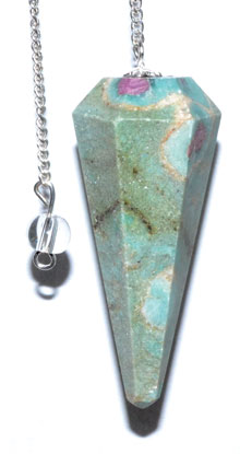 (image for) 6-sided Ruby Fuchsite pendulum
