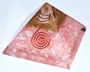 (image for) 65mm Orgone Rose Quartz & Quartz Point pyramid