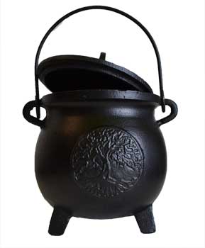 (image for) 8" Tree of Life cast iron cauldron w/ lid