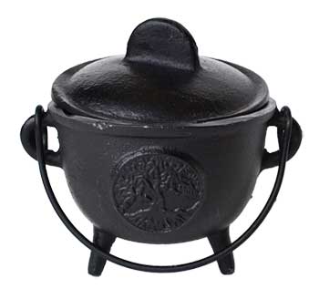 (image for) 5" Cast iron cauldron w/ lid Tree of Life