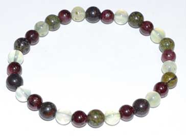 (image for) 6mm Jasper, Dragon Blood, Garnet & Prehnite bracelet