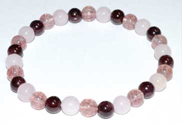 (image for) 6mm Rose Qtz, Strawberry Qtz & Garnet bracelet