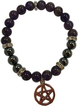 (image for) 8mm Amethyst/ Hematite with Pentagram - Click Image to Close