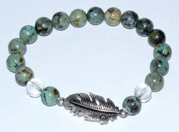 (image for) 8mm Turquoise/ Quartz with Feather