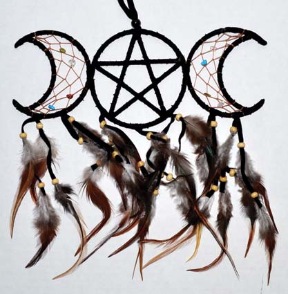 (image for) 3 1/2" x 9" Black Triple Moon dream catcher - Click Image to Close