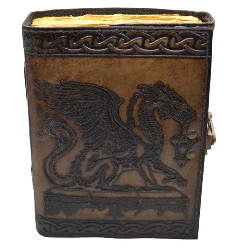 (image for) Dragon w Lantern aged looking paper leather w/ latch
