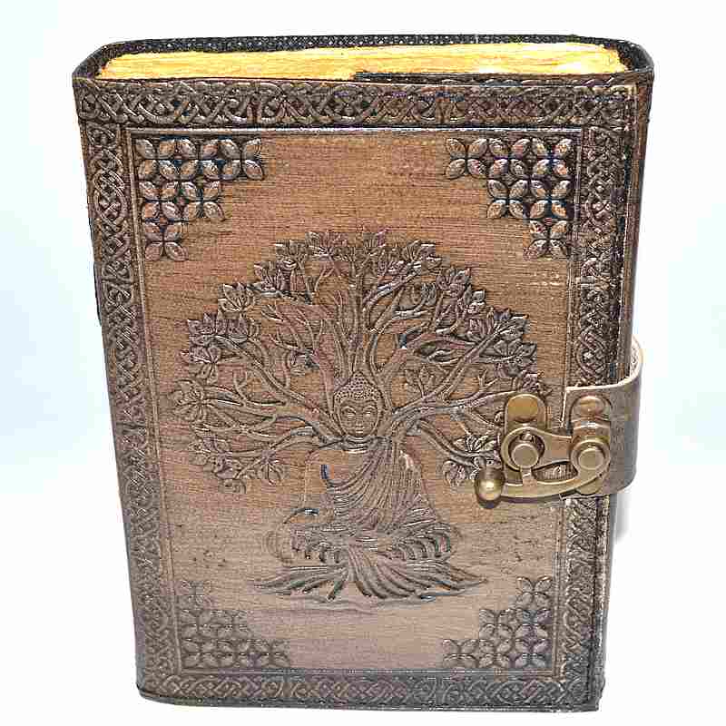 (image for) Buddha/Tree of Life aged looking paper leather w/ latch