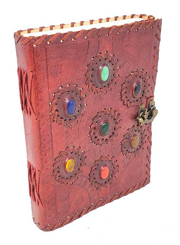 (image for) 6" x 8" 7 Chakra stones Embossed leather w/ latch