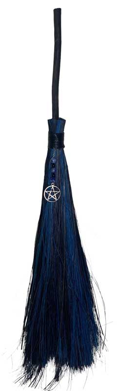 (image for) 21+" Pentagram Black & Cobalt broom - Click Image to Close