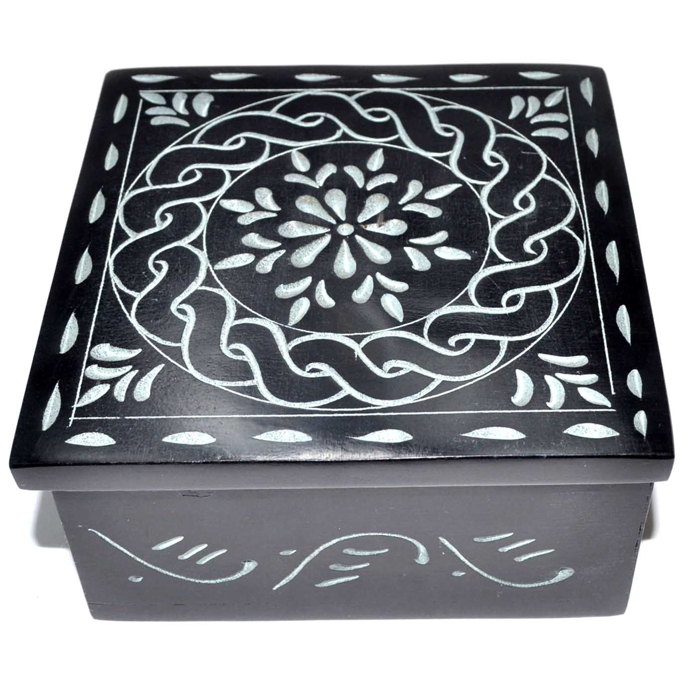 (image for) 4 1/4" x 4 1/4" Floral Mandala soapstone box