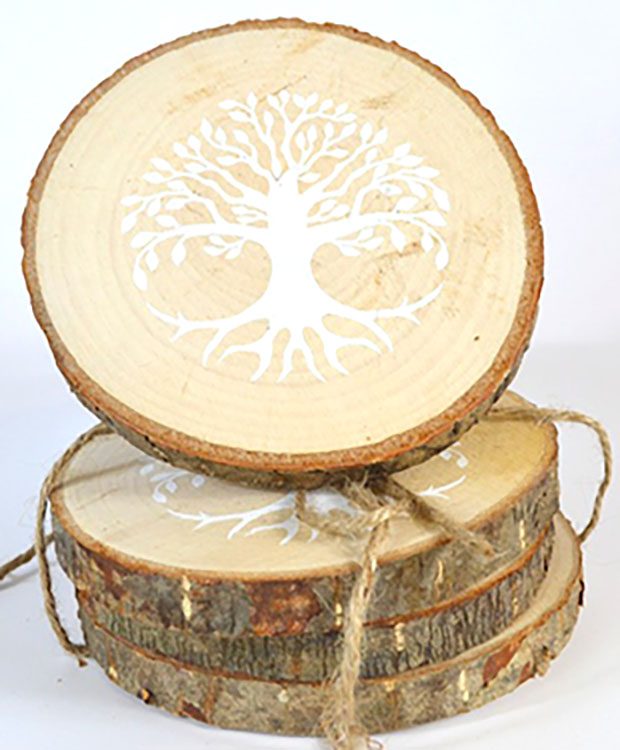(image for) (set of 4) 4" Tree of Life wood coasters