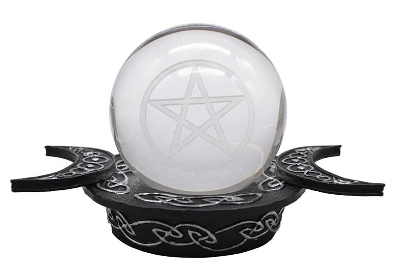 (image for) 70mm Pentagram gazing ball wTriple Moon stand - Click Image to Close
