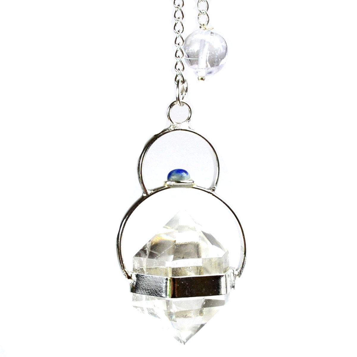 Faceted Clear Quartz W/ Lapis pendulum (image for) Faceted Clear Quartz W/ Lapis pendulum