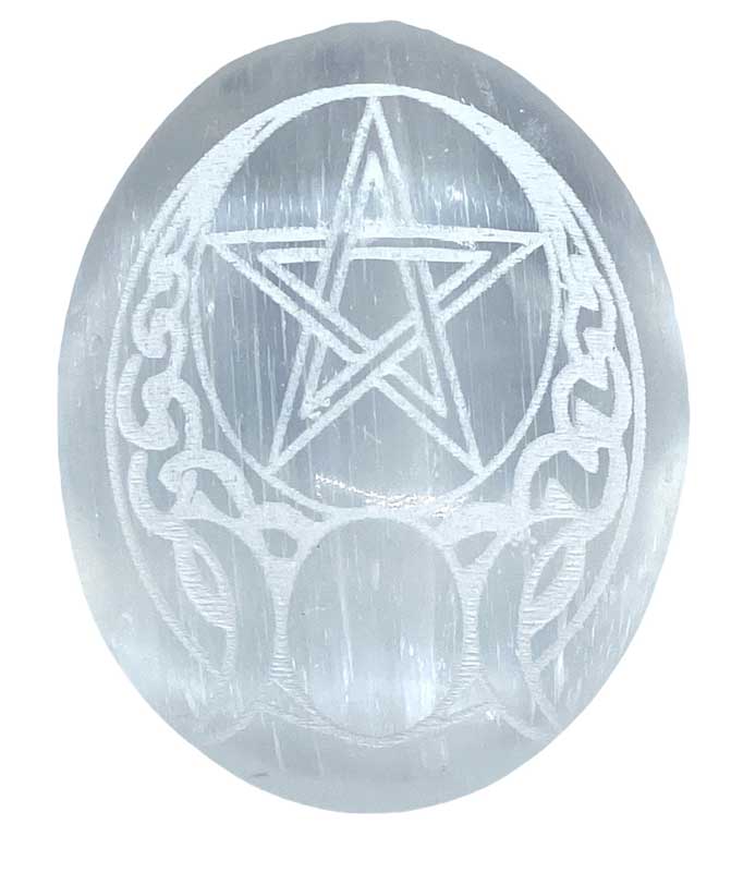 (image for) Selenite Celtic Pentagram palm stone - Click Image to Close
