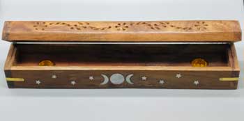 (image for) 12" Flip Top Triple Moon incense holder - Click Image to Close
