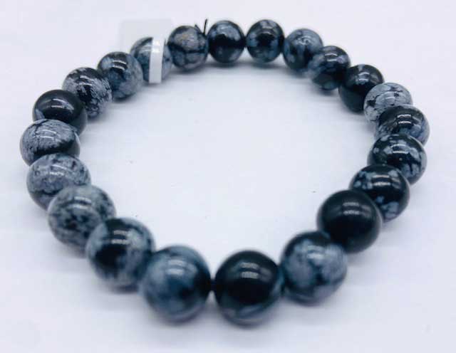 (image for) 8mm Obsidian, Snowflake bracelet - Click Image to Close