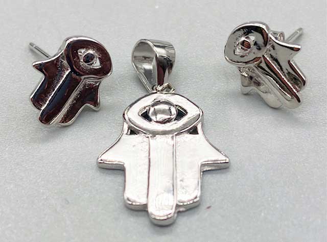 (image for) Fatima Hand earrings & pendant sterling