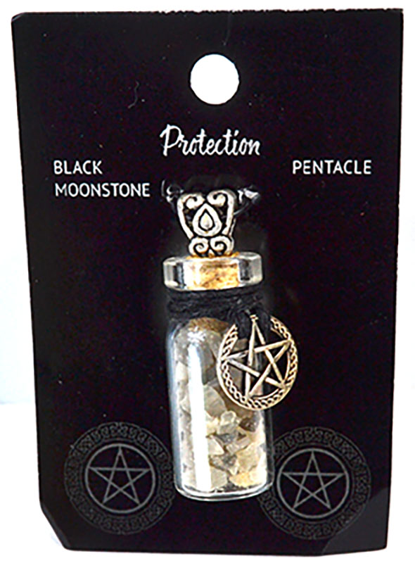 (image for) Black Moonstone Chips in Bottle with Pentagram necklace