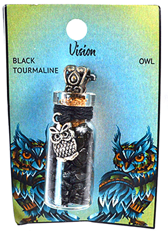 (image for) Black Torrmaline Chips in Bottle with Owl necklace