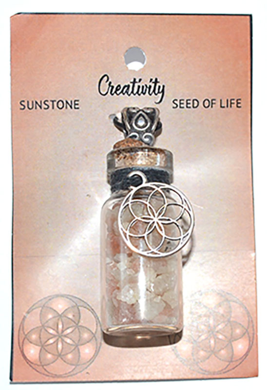 (image for) Sunstone Chips in Bottle with Seed of Life necklace