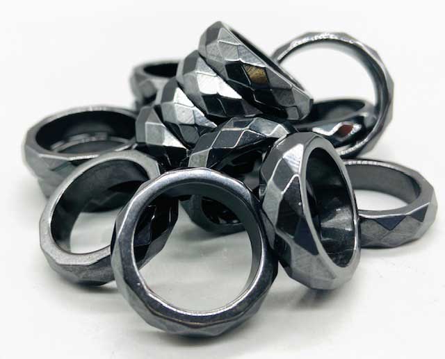 (image for) (set of 50) Faceted Hematite magnetic rings