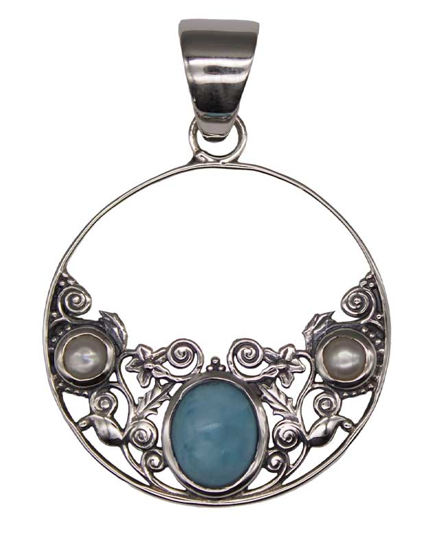 (image for) Fresh Water Pearl & Larimar pendant - Click Image to Close