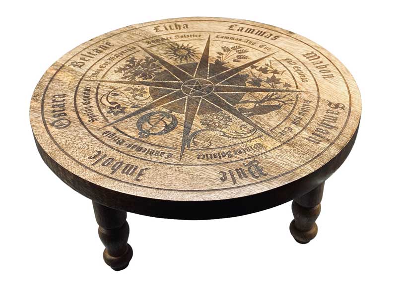 (image for) 11 3/4" dia Pagan Calendar altar table - Click Image to Close