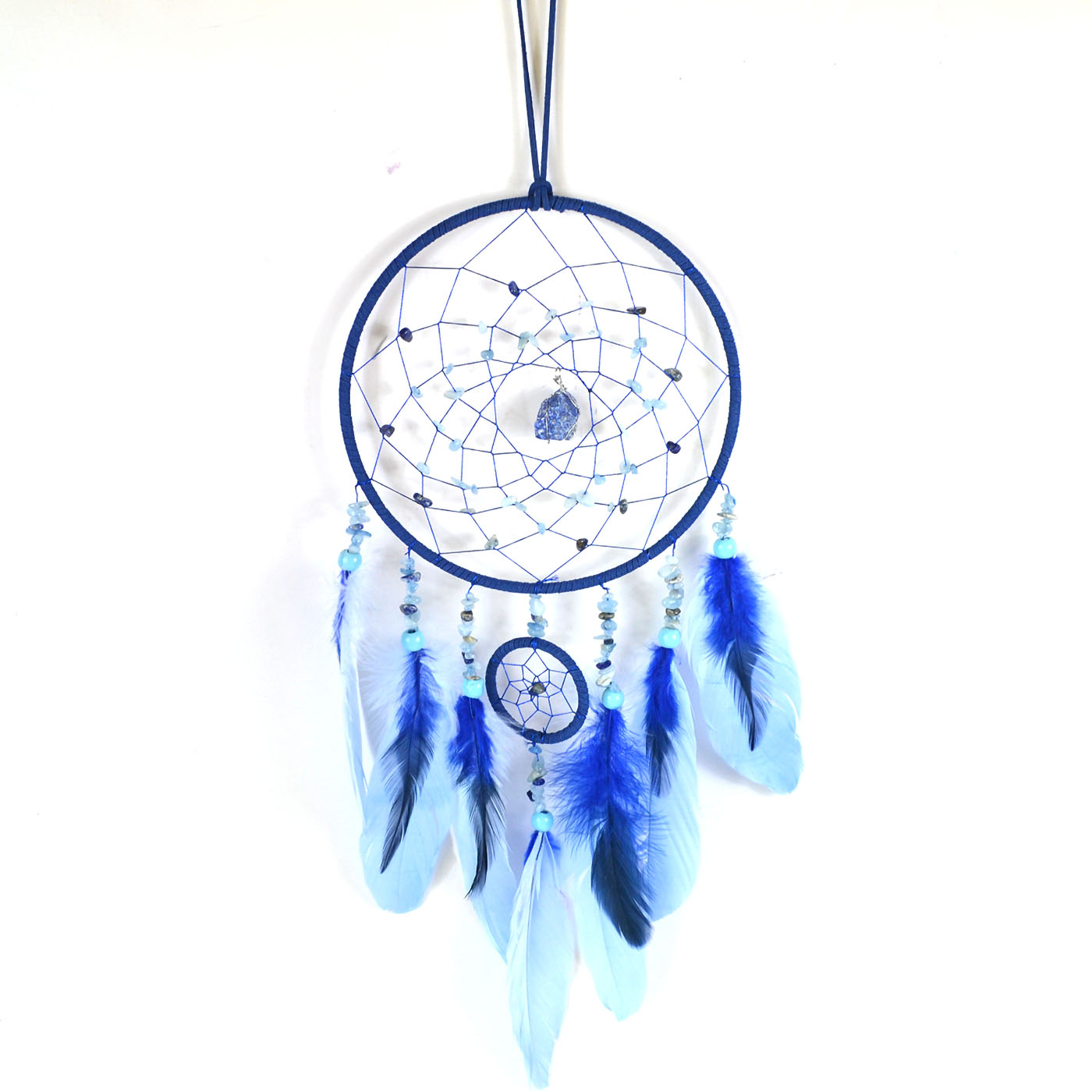 (image for) 6 3/4" x 22" Lapis & Aquamarine dreamcatcher