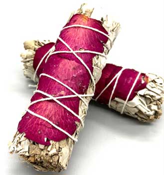 (image for) 4" White Sage & Rose Petal smudge stick - Click Image to Close