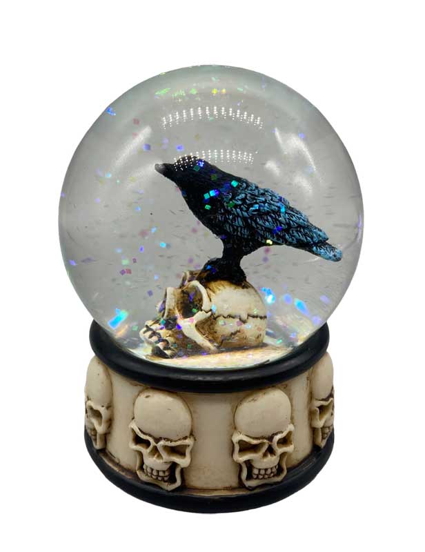 (image for) 3 1/4" Raven on Skull water globe - Click Image to Close
